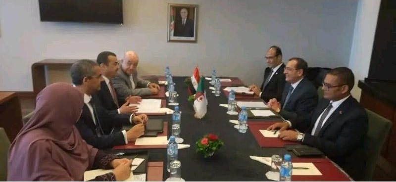 الوزيران المصري والجزائري ومرافقوهما خلال المباحثات المشتركة