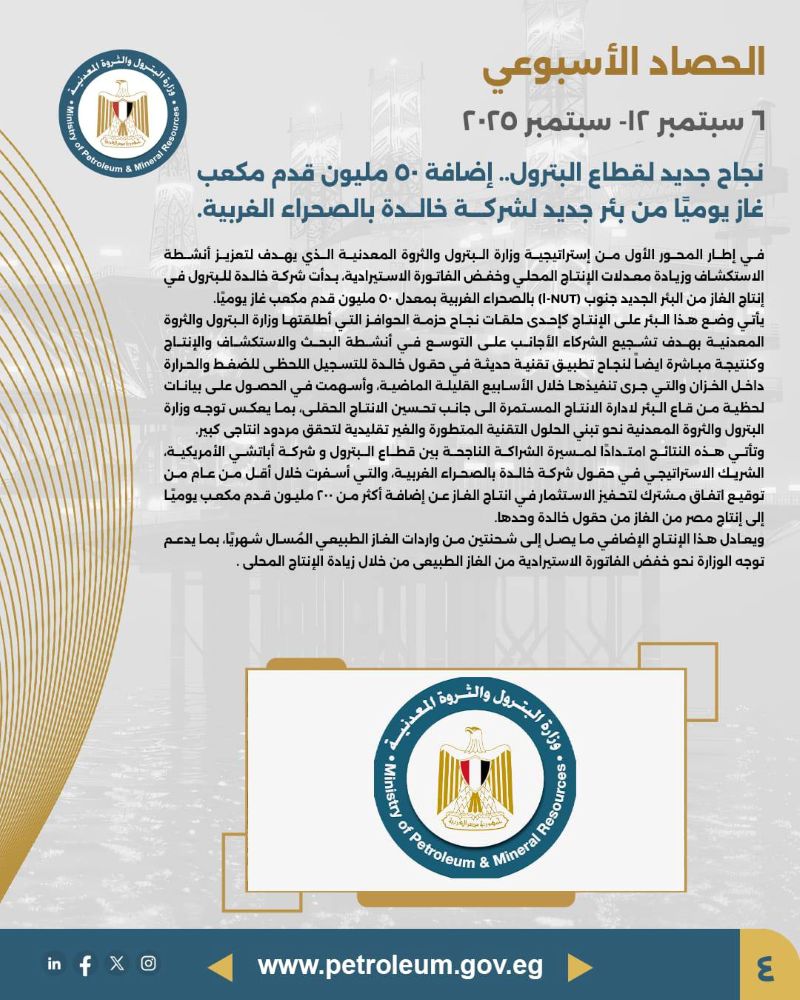 أبرز أنشطة وزير البترول خلال الأسبوع الماضي