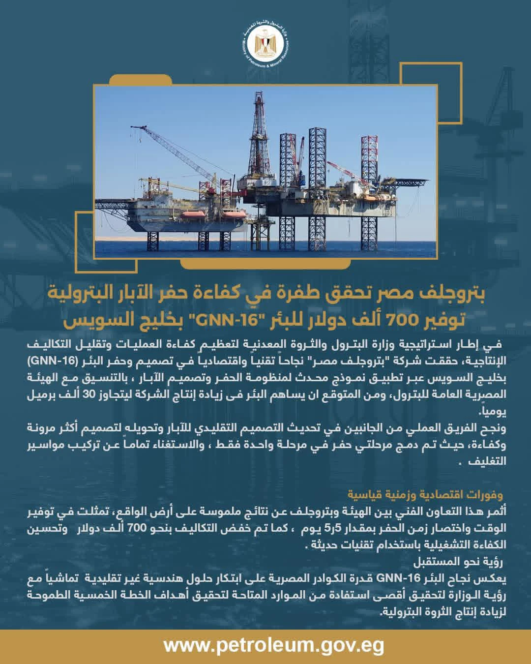 بتروجلف مصر تحقق طفرة في كفاءة حفر الآبار البترولية
