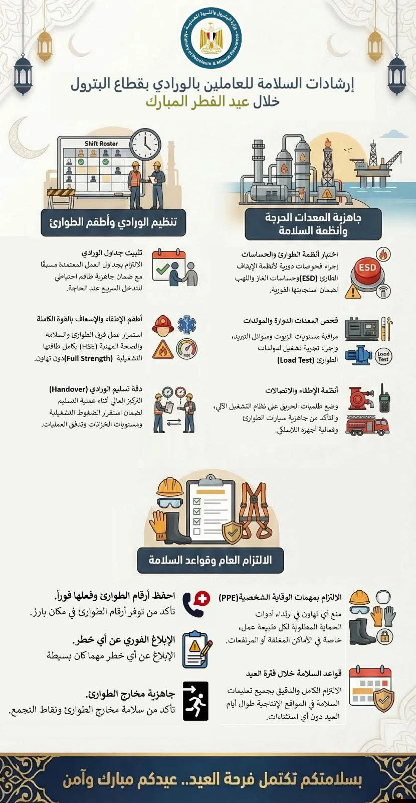 البترول تنشر تعليمات السلامة للعاملين بنظام الورادي خلال عيد الفطر